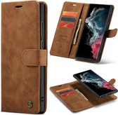 Casemania Hoesje Geschikt voor Samsung Galaxy S23 Ultra Sienna Brown - 2 in 1 Magnetic Book Case