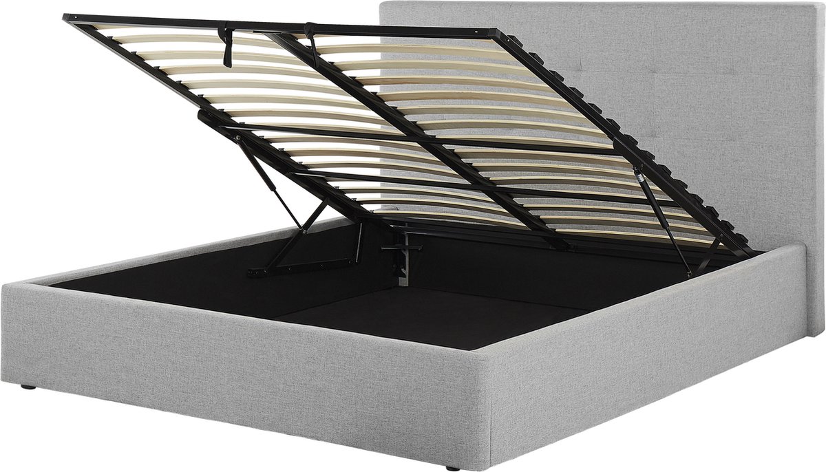 BELIANI LORIENT - Bed met opbergruimte - Lichtgrijs - 160 x 200 cm - Polyester
