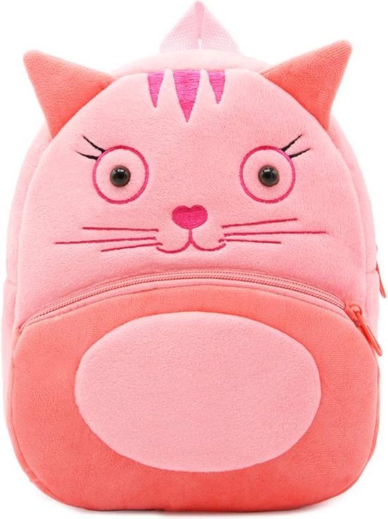 BoefieBoef Cute Cat KinderRugzak - Peuter Kleuter Rugtas | Dierentas tm 4 jaar - dierentas - peuterspeelzaal - opvang - gymtas - speelzaal - bso - baby backpack - schooltas - dier - animal - poes roze - kat