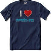 I Love Après-ki | Grappige apres ski shirt | Wintersport kleding - T-Shirt - Unisex - Navy Blue - Maat L