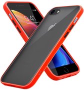 Cadorabo Hoesje voor Apple iPhone 6 / 6S / 7 / 7S / 8 / SE 2020 in Mat Rood - Zwarte Knopen - Hybride beschermhoes met TPU siliconen Case Cover binnenkant en matte plastic achterkant
