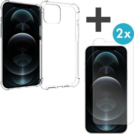 iMoshion Shockproof Hoesje Inclusief 2X Screenprotector Gehard Glas Geschikt voor iPhone 12 Pro Max - Transparant