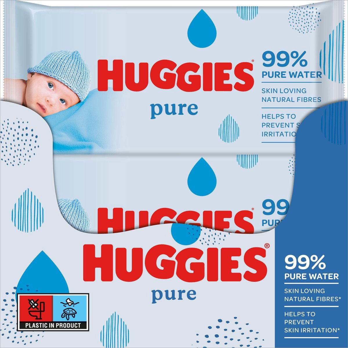 Huggies - Lingettes nettoyantes Pure Extra Care 2+1, 3x56 pcs