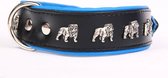 Dog's Companion - Leren Halsband Engelse Bulldog - Lengte: 55cm Verstelbaar van: 45-53 cm x 40 mm - Zwart/Blauw