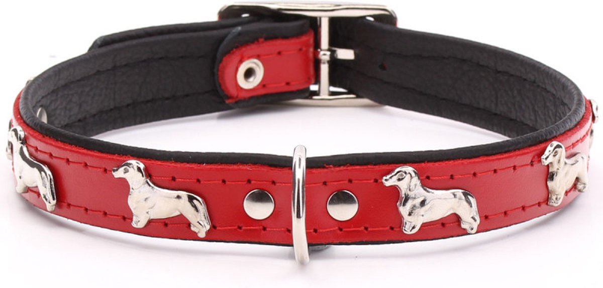 Bol.com Dog's Companion Leren Halsband - Teckel - Lengte: 35 cm Verstelbaar van 28-34 cm x 16 mm - Rood aanbieding