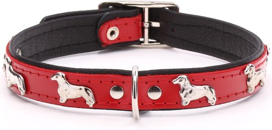 Overtreffen mild openbaring Dog's Companion - Leren halsband Teckel - Lengte: 35cm (28-34cmx16 mm),  Kleur: Rood/Zwart | bol.com
