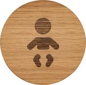 Wc bordje – Baby Verschoonplaats – Rond – Hout – 10 x 10 cm - Toilet bordje – Deurbord – Zelfklevend