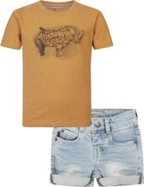 Noppies - Koko Noko - Kledingset - 2DELIG - Short Jeans blauw met omslag - Shirt Ross Apple Cinnamon - Maat 134