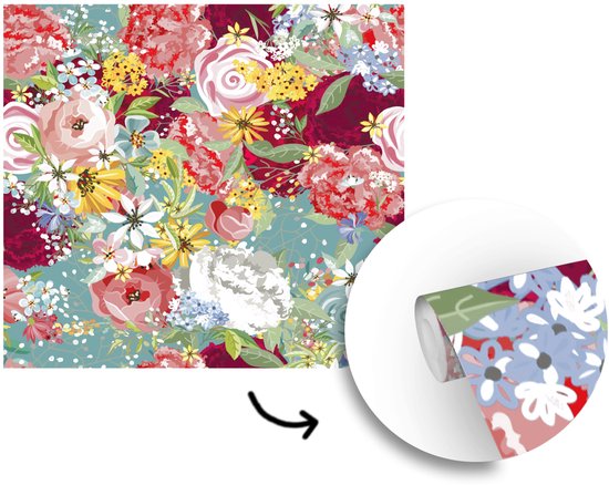 Papier peint photo peint vinyle - Une illustration de design floral coloré largeur 240 cm x hauteur 240 cm - Tirage photo sur papier peint (disponible en 7 tailles)