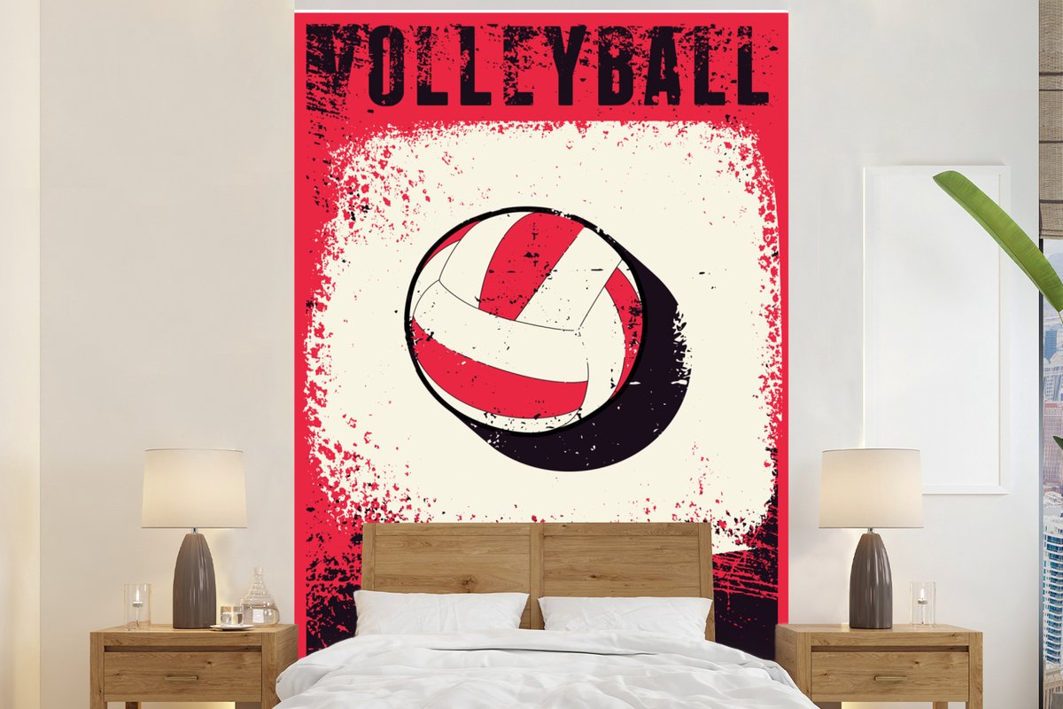 Behang - Fotobehang Volleybal illustratie met quote ''volleyball 2016'' op verweerde achtergrond - Breedte 200 cm x hoogte 300 cm
