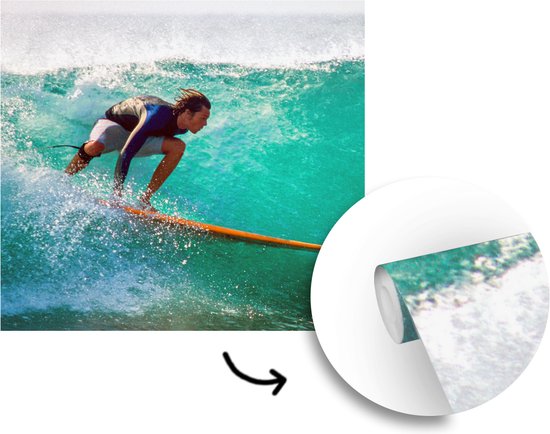 Behang - Fotobehang Surfen op golfen - Breedte 280 cm x hoogte 280 cm
