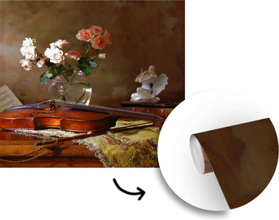 Papier peint - Papier peint photo - Violon - Nature morte - Fleurs - Largeur 240 cm x Hauteur 240 cm