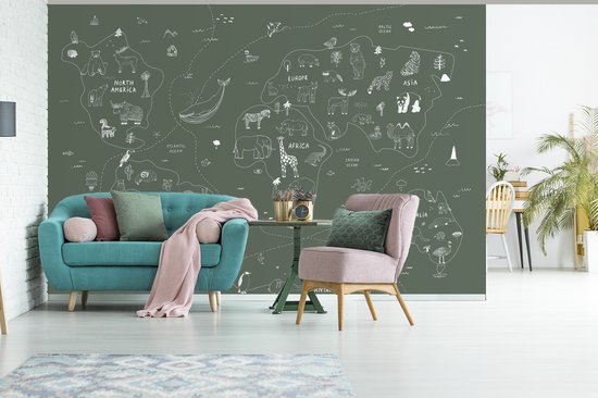 Fond d' écran - Carte Papier peint photo - Monde - Enfants - Vert - Largeur 450 cm x Hauteur 300 cm