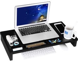 Soof & Tess Monitor Verhoger Standaard - Laptop Beeldschermverhoger - Bureau Beeldscherm Verhoging - Hout - Zwart