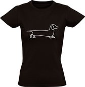 Teckel Dames T-shirt - huisdier - hond - dog - dierendag - tekening