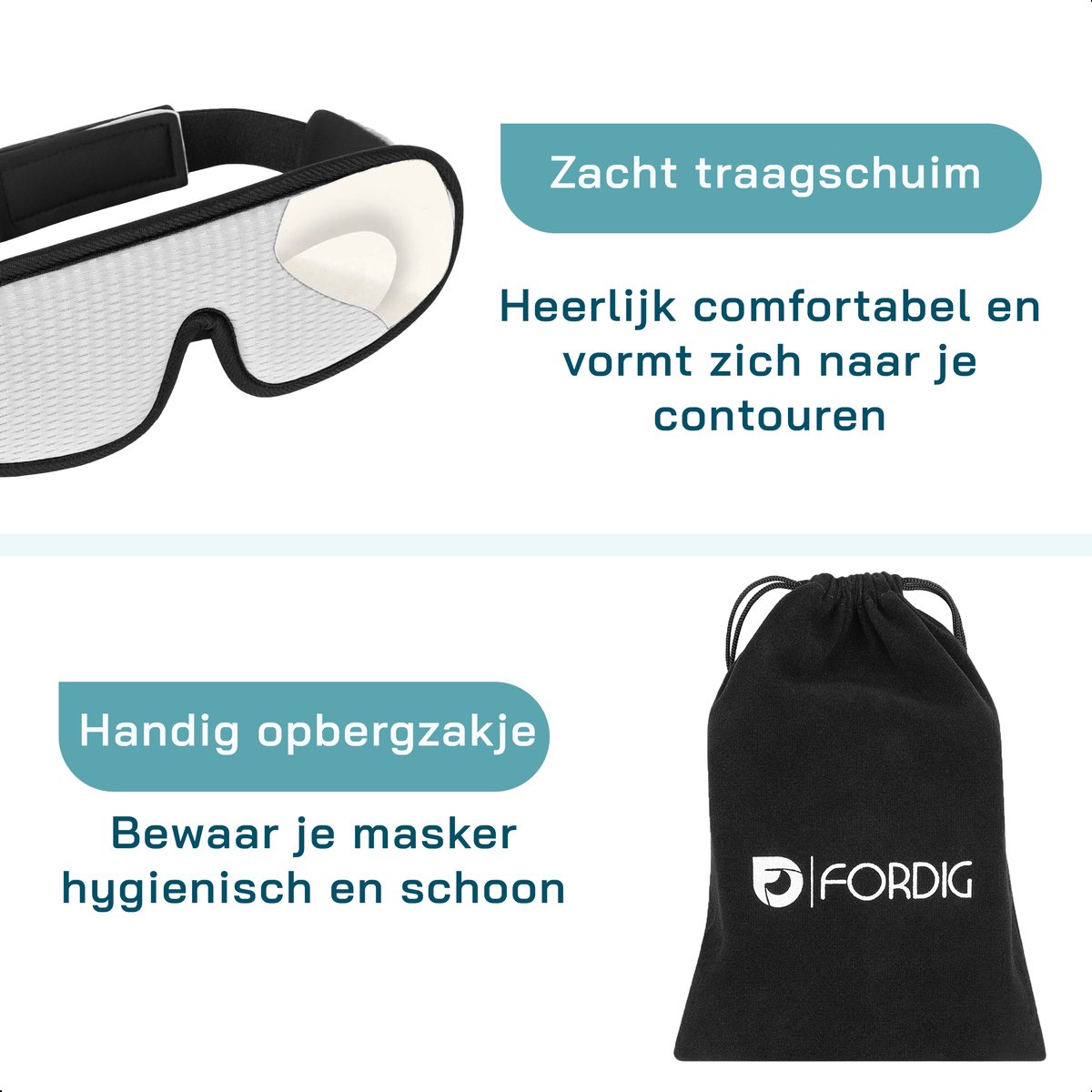 ForDig Ergonomische Slaapmasker - Oogmasker Slaap - 100% Verduisterend - Ademend - Verstelbaar - Wit — afbeelding 3