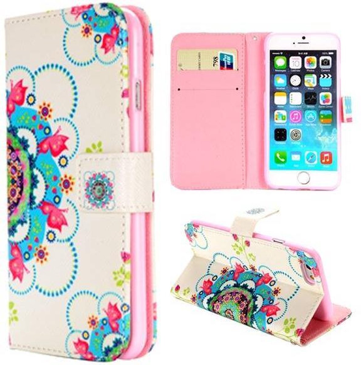 Bloemen tribal iPhone 6 portemonnee hoes