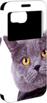 Samsung Galaxy S6 Hip Hoesje met Venster Kat en Strik, G920f