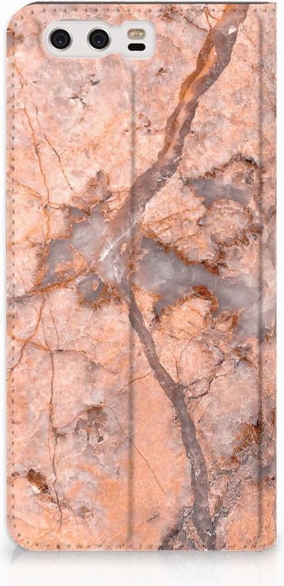 Huawei P10 Plus Standcase Marmer Oranje