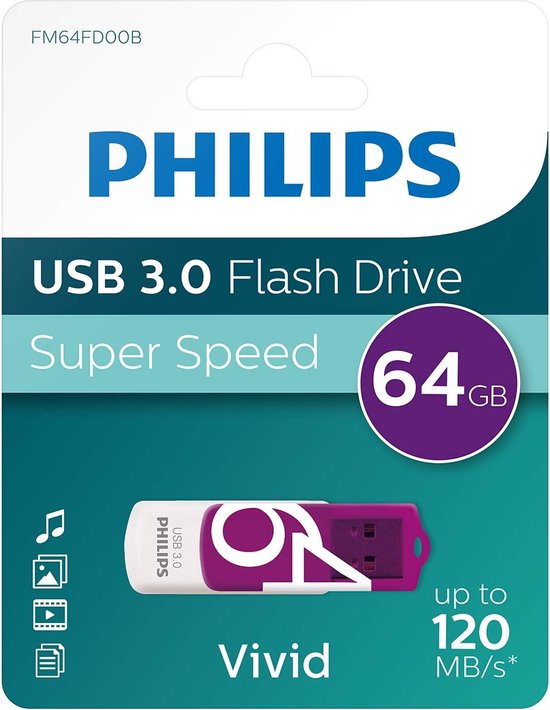 Philips VIVID Clé USB 64 GB violet FM64FD00B/00 USB 3.2 (1è gén.) (USB 3.0)