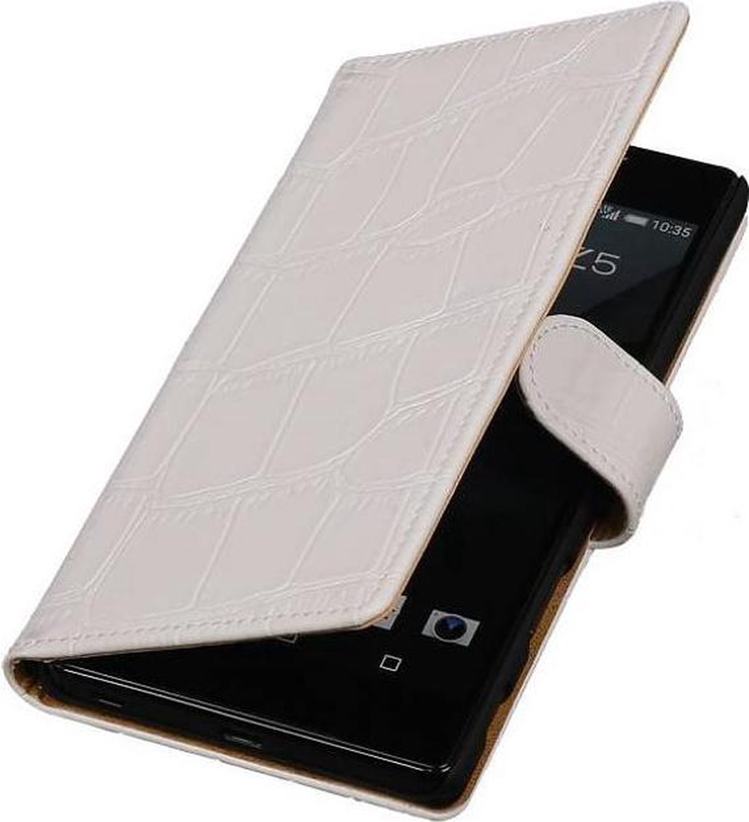 Croco Bookstyle Wallet Case Hoesjes Geschikt voor Sony Xperia Z5 Premium Wit