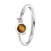 Lucardi Dames Ring met hanger tiger eye - Ring - Cadeau - Staal - Zilverkleurig