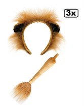 3x Leeuw haarbeugel met staart luxe