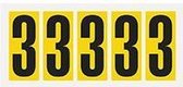 Cijfer stickers geel/zwart teksthoogte: 75 mm Cijfer 3