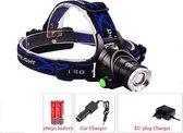 Cree Hoofdlamp - 2000 Lumen - Blauw/Zwart + 2 chargers + 2x oplaadbare Li-ion batterijen