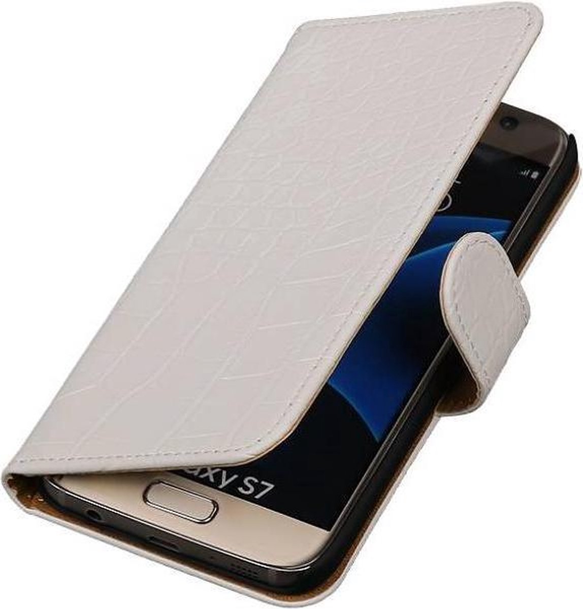 Krokodil Bookstyle Hoes Geschikt voor Samsung Galaxy S7 G930F Wit