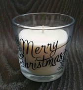 Witte geur kaars (vanille) met de tekst "Merry Christmas"