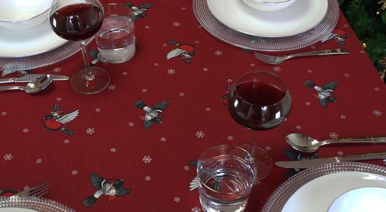 Tafelkleed Katoen - 145x240cm Kerst Flax - Rood - kerst-tafelkleed