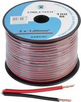 Speaker kabel luidsprekersnoer CCA rood / zwart 2x 1mm Haspel 100m