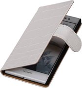 Croco Bookstyle Wallet Case Hoesje Geschikt voor Huawei Ascend P7 Wit