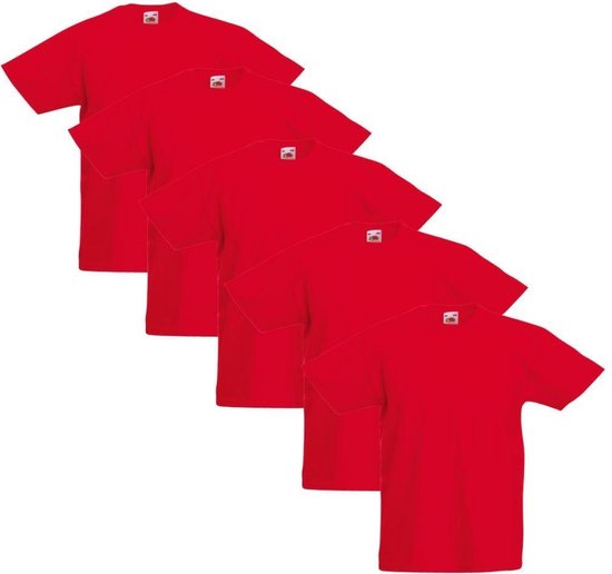 Fruit of the Loom Original Kids T-shirt 5 stuks rood maat 104