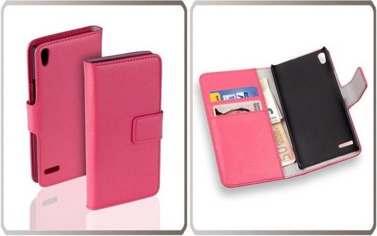 Verdienen gegevens De controle krijgen HC Bookcase Flip Wallet Telefoonhoesje - Huawei Ascend P6 Pink/Roze |  bol.com