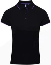 2 x Women's contrast Coolchecker® polo, Kleur Black/ Purple, Maat S  (2-stuks)