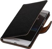 Washed Leer Bookstyle Wallet Case Hoesje - Geschikt voor Huawei Ascend G700 Zwart
