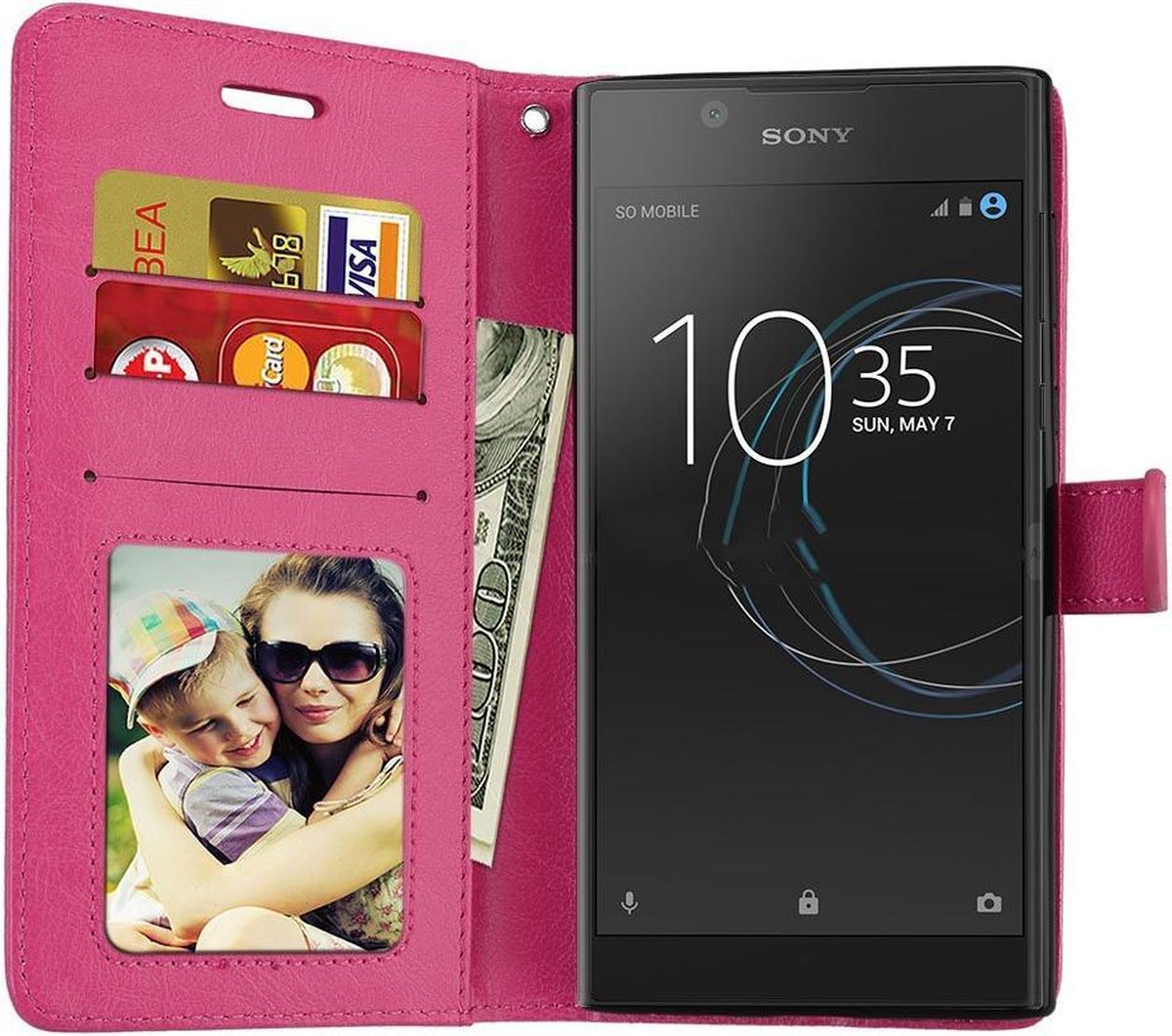 Sony Xperia L2 Book PU lederen Portemonnee hoesje Book case Roze