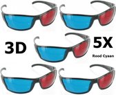 5 Stuks - Rood Cyaan 3D Bril Zwart