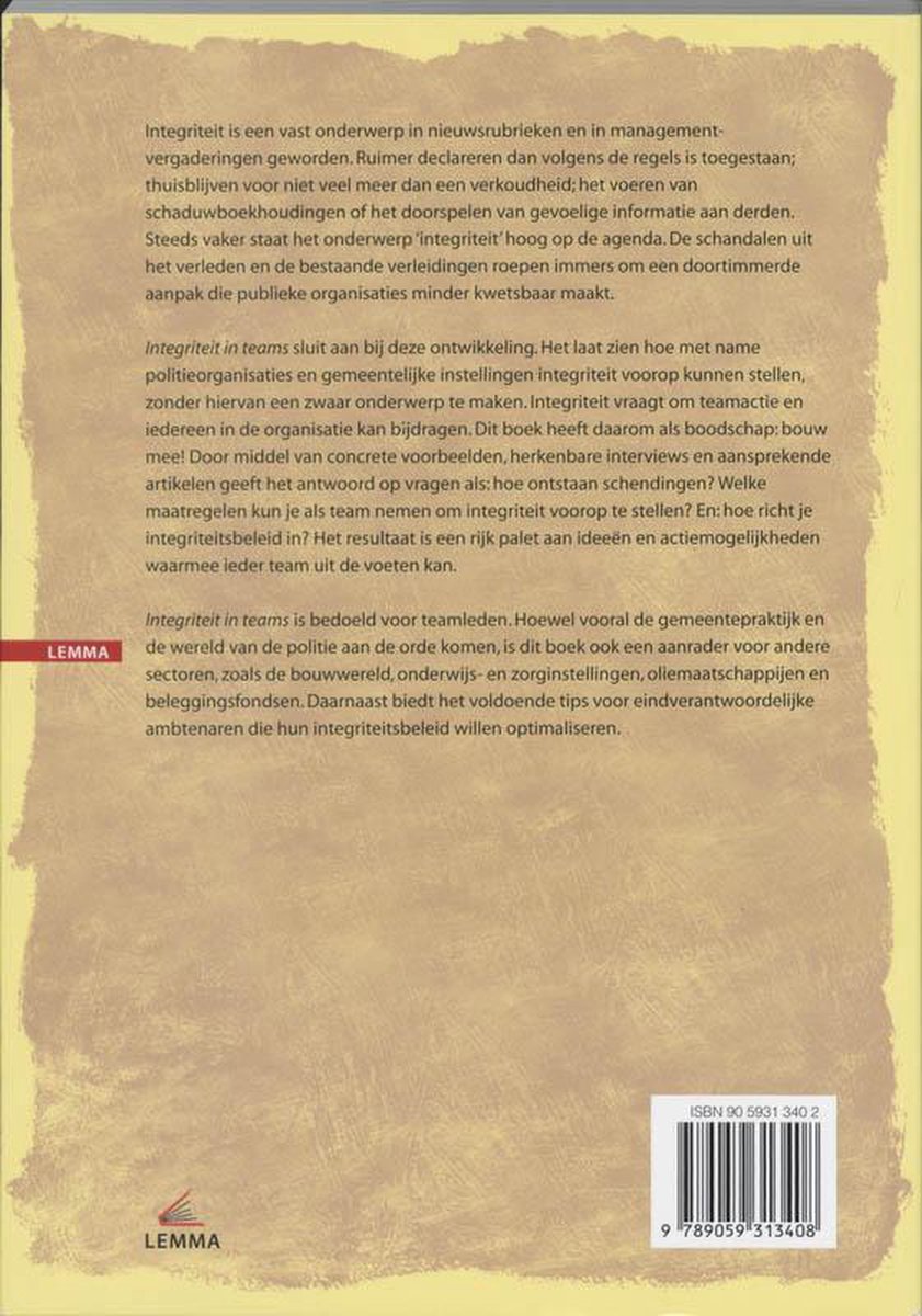 Integriteit in teams - back cover