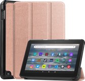 Tablet hoes geschikt voor Amazon Fire 7 (2022) tri-fold hoesje - book case met auto/wake functie - Rosé-Goud