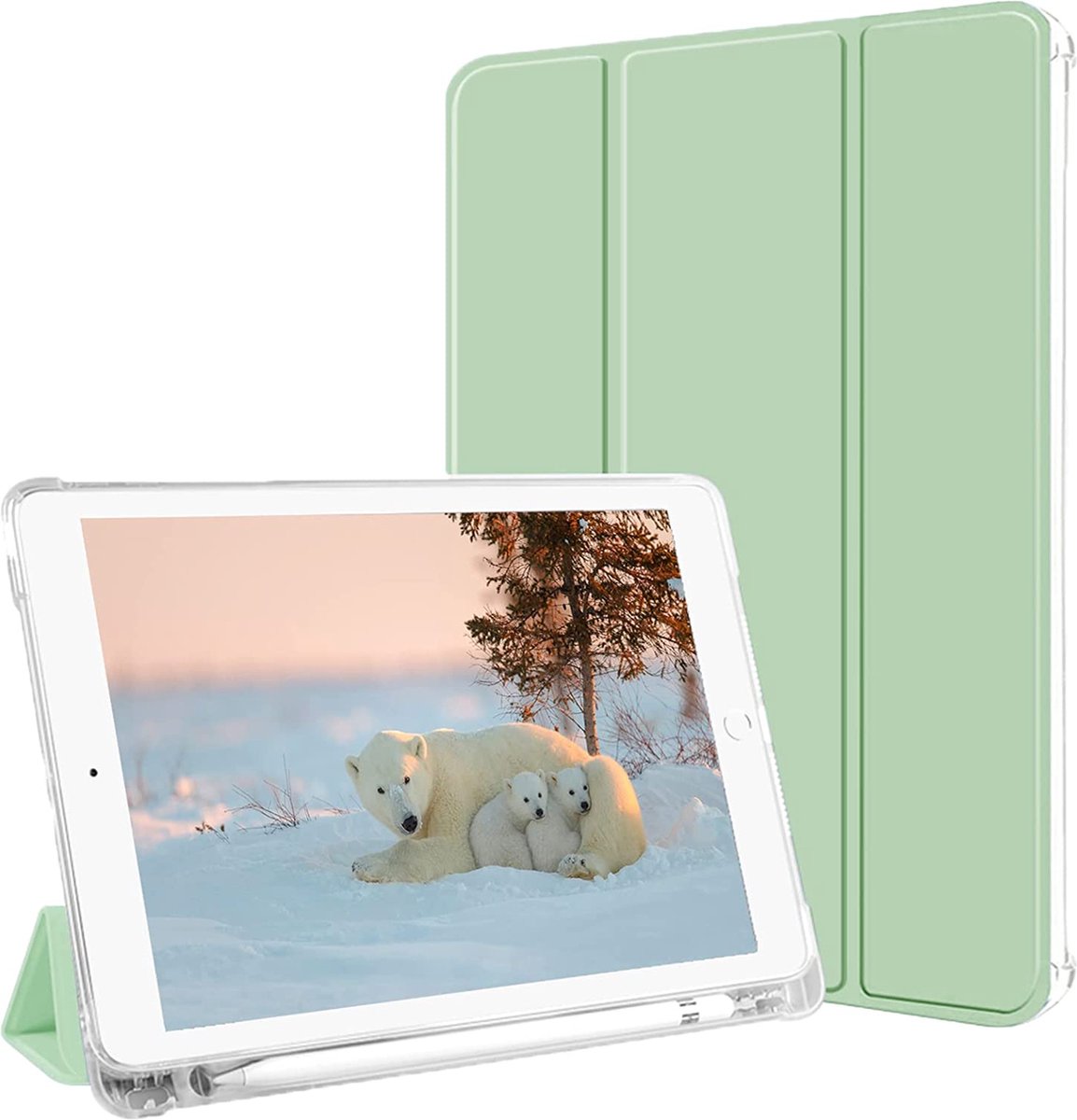 Phreeze iPad 10.2 (2019/2020/2021) Hoes - Licht Groen + Transparante Achterkant - Ingebouwde Standaard - Apple Pencil vakje - Geschikt voor Apple iPad 7th/8th/9th Gen (10.2 inch)