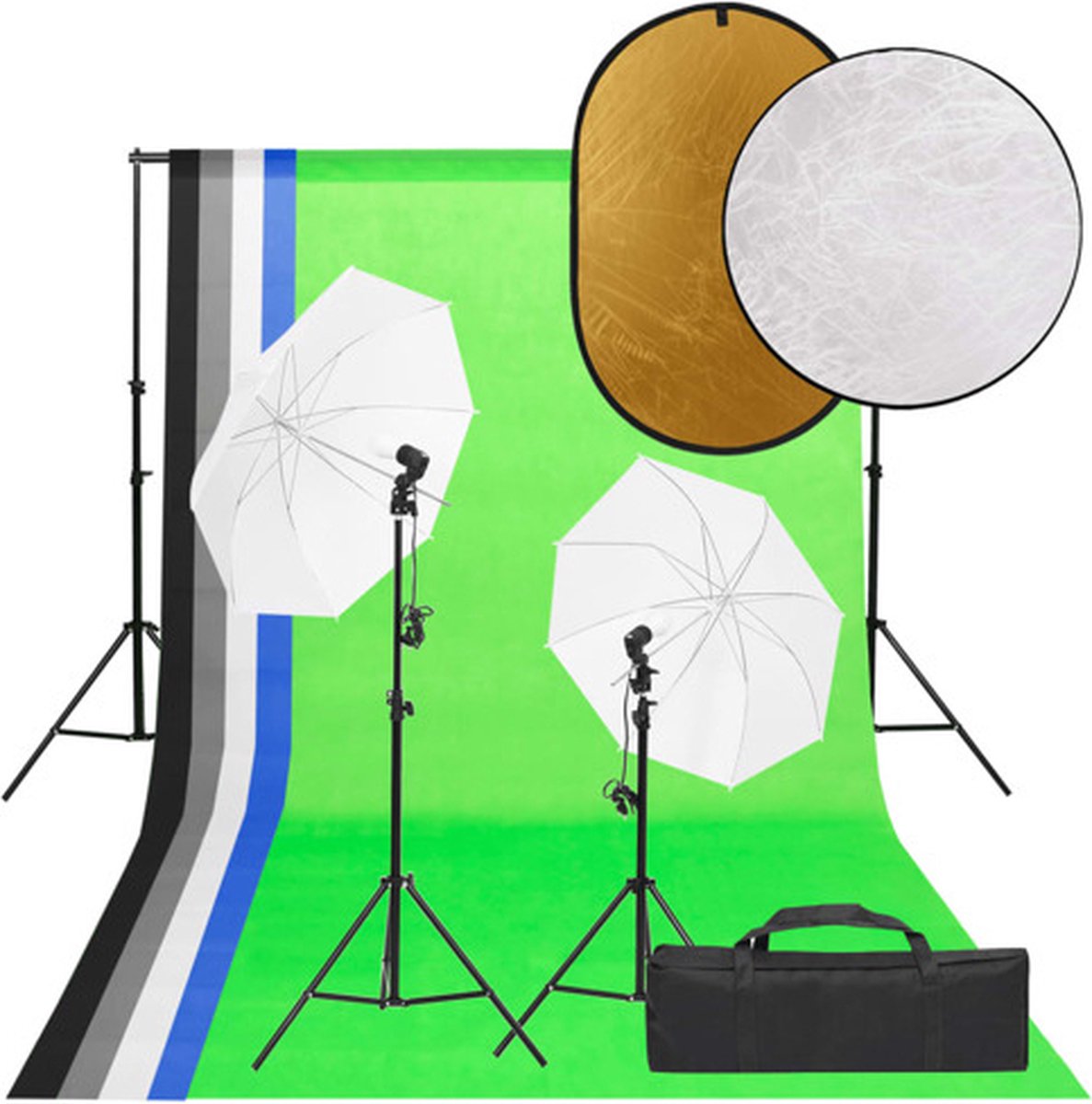 vidaXL - Fotostudioset - met - verlichtingsset, - achtergrond - en - reflector