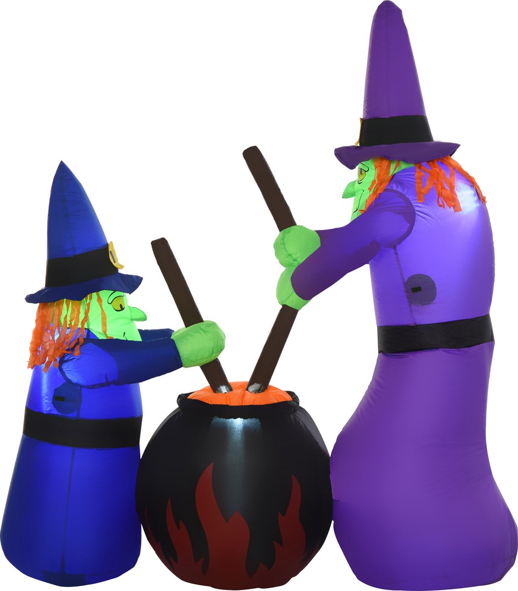 HOMCOM halloween decoratie - heksen met heksenketel - blauw - paars