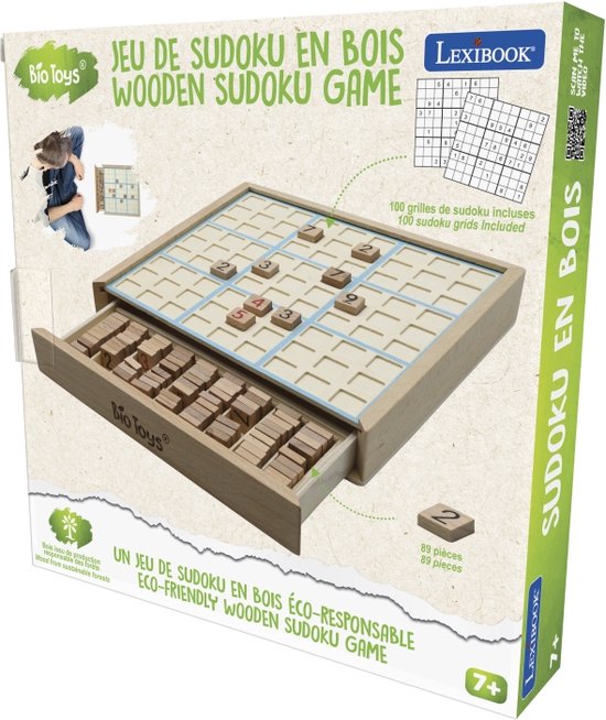 Lexibook, Bio Toys, Gioco del sudoku in legno, ecologico, libretto del sudoku incluso, cassetto portaoggetti, JGW150