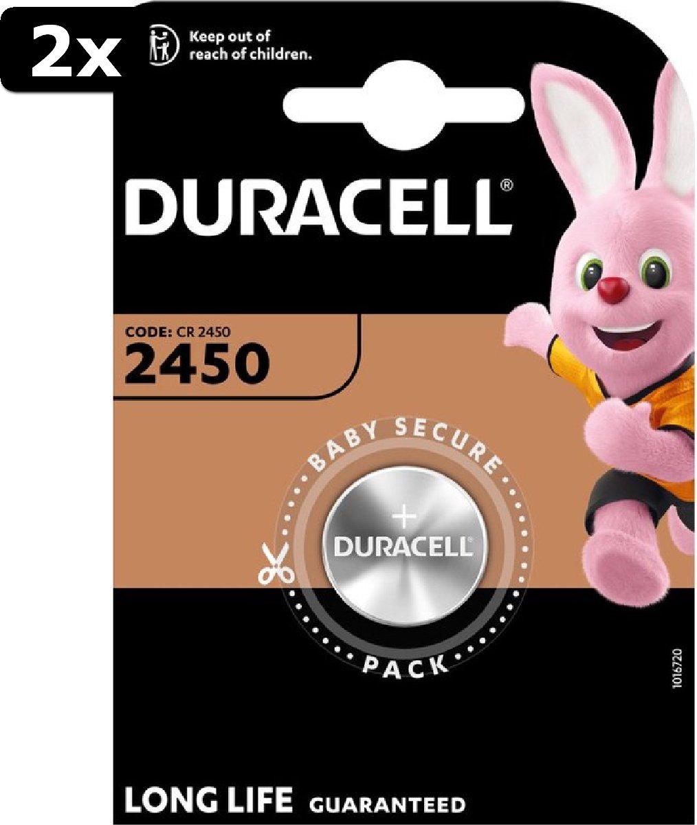 2x Duracell CR2450 Lithium knoopcel batterij - 3V - 1 stuk