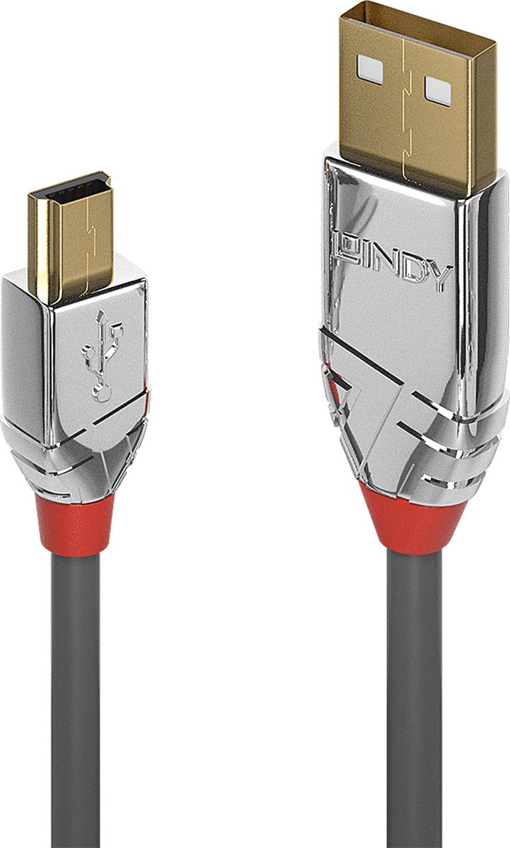 Lindy 36631 1m USB A Mini-USB B Mannelijk Mannelijk Grijs USB-kabel