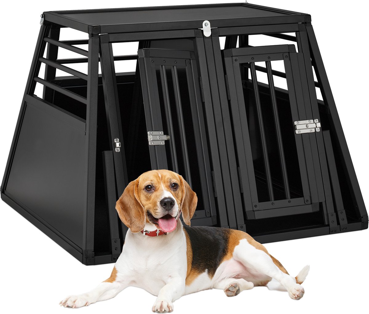 Relaxdays autobench hond - aluminium - 2 honden - grote hondenbench auto - schuine zijden