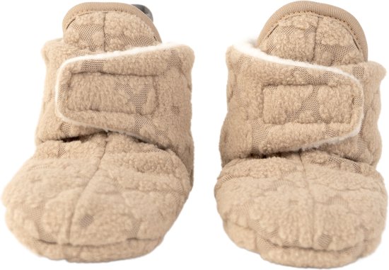 Lodger Baby Slofjes Maat 3-6M Beige Slipper Folklore Fleece Klittenbandsluiting Slofjes die blijven zitten